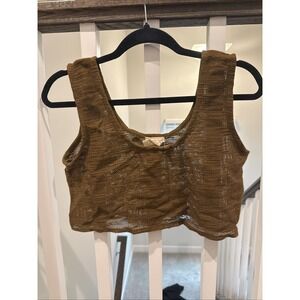 GardenBelle Shop Tank Top Womens Dark Brown Burlap Cropped 100% Cotton NWT